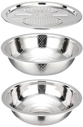 LOVIVER 3 in 1 Drain Basket Vegetable Cutter Drain Basket Ginger Grater Multifunctional Julienne Grater for Garlic Fruits Vegetables