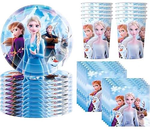 Kindergeburtstag-Geschirrset Elsa mit 10 Tellern, 10 Tassen und 20 Servietten Für Kinder Geburtstag Party Dekoration für Mädchen