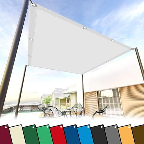 Sonnensegel Wasserdicht 5 x 7 m Reißfest Wetterfest mit Seil Sonnensegel Wasserdicht,Sonnensegel Rechteckig für Garten Terrasse Balkon, Weiß