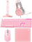 FANTECH Wired Gaming Keyboard and Mouse Set, Over-Ear Headphone and Headset Stand, Gaming Mouse Pad Wired RGB Rainbow Mice, PC Beginner Gamer Basic 5 in-1 for,PC,Laptop,Xbox Pink