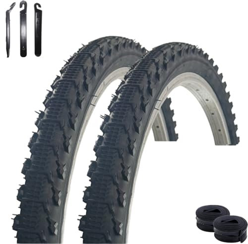 2 x VEE Rubber V185 26 Fahrradreifen Schwarz 51-559 (26 x 2.00) + 2 x passende Schläuche AV inkl. Reifenheber