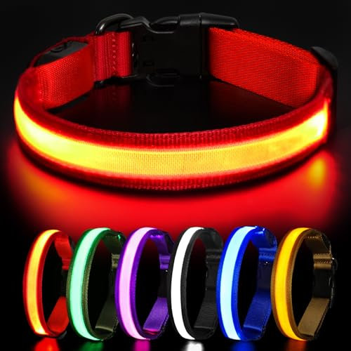 HEELE Hundehalsband Leuchtend, Leuchtend Halsband, Leuchthalsband Type-C Wiederaufladbar, Leuchthalsband Hund Wasserdicht, LED Halsband für Hunde, Hundehalsband mit 3 Beleuchtungsmodi, Rot, L
