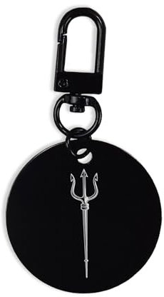 Fourchette trident, porte-clés, gravé, étiquette, cercle, épingle, mousqueton, Noir , taille unique