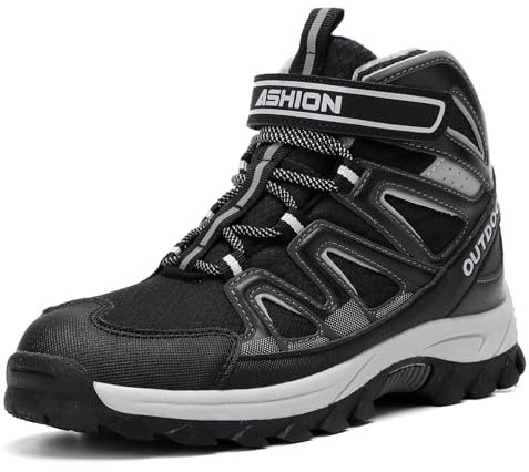 ELAPHURUS Kinder Winterstiefel Jungen Wanderstiefel Warmfutter Schneestiefel Mädchen Baumwollschuhe Trekking Wanderschuhe,Grauschwarz,39 EU