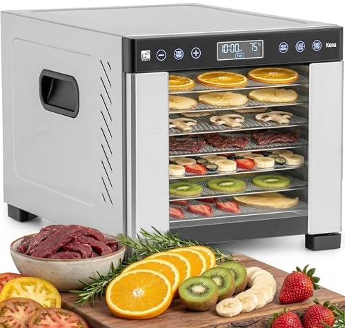 G21 Kona Edelstahl Dörrgerät 7 Ebenen 0,48 m² | 7 Edelstahl-Gitter, 0,48 m² Trockenfläche, 35–75 °C, 48h Timer, 600W