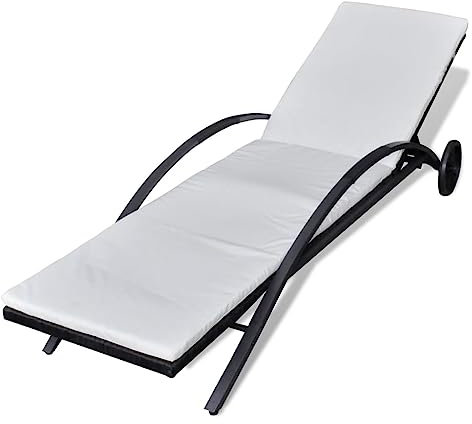 HETFTJN Freibad Liege Strandkorb Loungesessel Outdoor Saunaliege - Sonnenliege mit Polster & Rollen Poly Rattan Schwarz für Camping Garten Outdoor Balkon