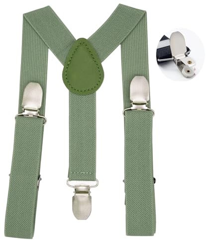 WannGe Bretelle a forma di Y per bambini con comode bretelle regolabili per ragazzi e ragazze, verde oliva, Taglia unica