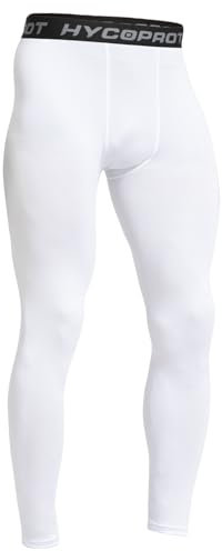 HYCOPROT Kompressionshose Herren Schnelltrocknende Laufhose Sport Baselayer Leggings Atmungsaktiv Baselayer Leggings Trainingshose Funktionsunterhose Tight Hose für Basketball Fitness (Weiß, L)