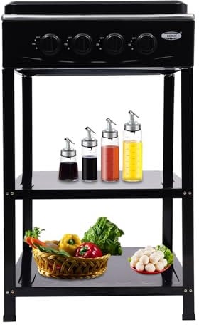 Cocina de gas, 4 fuegos independientes con doble estante de almacenamiento y parabrisas, cocina de gas natural para casa y autocaravana