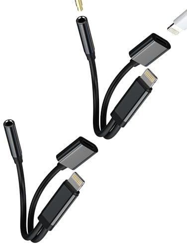 Adaptateur Jack Lightning Vers 3.5mm 2en1 Pour IPhone(Lot De2)prise écouteurs Et Chargeur Câble AUXiliaire Audio Pour Apple Connecteur Casque Pour IPad Accessoires Musique Voiture Splitter HOYULLI AUX