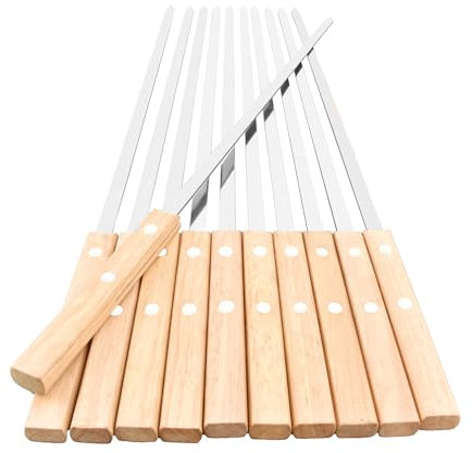 HONSHEN Grillspieße, 55,9 cm lang, flach, robuste Edelstahlklinge mit Hartholzgriff, 12 Stück