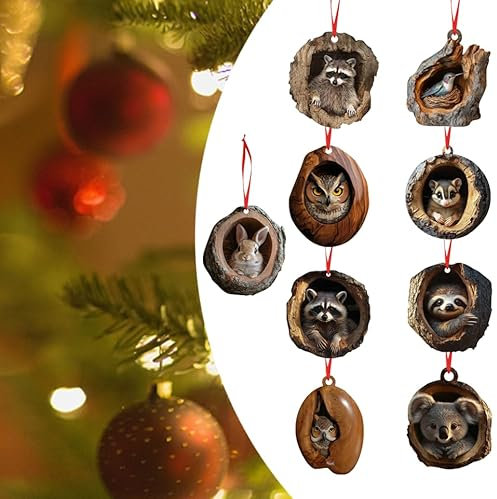 Weihnachten Dekor Weihnachtsbaumschmuck 2D Acryl Anhänger Eule Waschbär Weihnachtsbaum Anhänger Weihnachtsbaum Dekorationen Weihnachtsdeko für Urlaub, Party (g-9pcs, One Size)