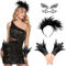 iZoeL Karneval Feder kostüm Damen Mädchen, Feder Haarreif Gothic Feder Handschuhe Tattoo Karneval Kostüm Accessorie, Malefiecent Kostüm Krähenkostüm Vogel kostüm Karneval Fasching Mottoparty Schwarz