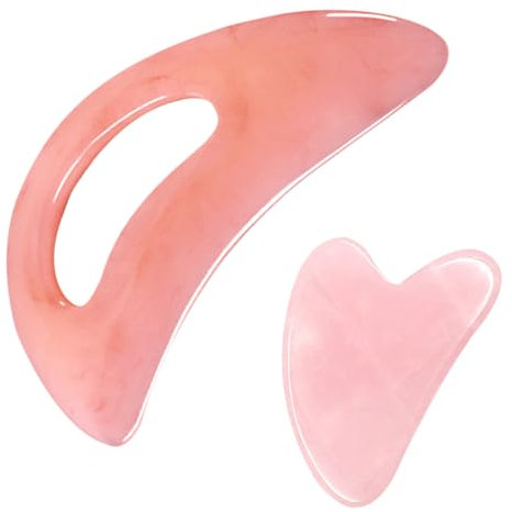 Pietre Gua Sha in Resina, Set Di 2 Pietre Gua Sha Per Viso E Corpo, Drenaggio Linfatico, Riduzione Della Cellulite E Rilassamento Muscolare, Per Massaggio Viso E Corpo, Rosa