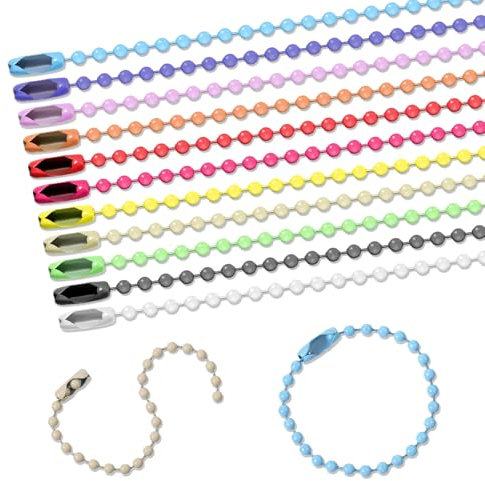 220 Stück Kugelkette Schlüsselanhänger Kette, Bunte Metallperlen-Schlüsselanhänger mit Verbindungsstück, 3 mm Kugelkette Passende Metallkugelkette für Schmuckherstellung Bastelprojekte Tags Hängende