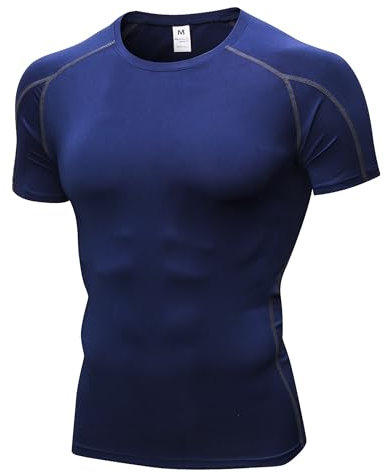 LEICHR Men's Compression Shirts Short Sleeve Breathable Sports Athletic Quick Dry Tops Workout Base Layer Cycling T-Shirts, Navy, S