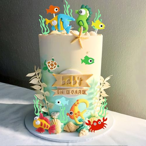 Fisch Kuchen Dekoration Meerestier Tortendeko Geburtstag Ozean Themen Kuchen Deko Meerestier Kuchen Topper für Unter Meer Themen Babydusche Party Dekor