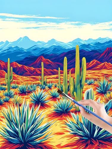 Mountain Malen Nach Zahlen Erwachsene Set- Malen Nach Zahlen für Erwachsene, DIY Malen Nach Zahlen Kinder Kaktus mit Pinseln und Acrylfarben Handgemalt Ölgemälde Kit Geschenke 20 x 30 cm YB-3