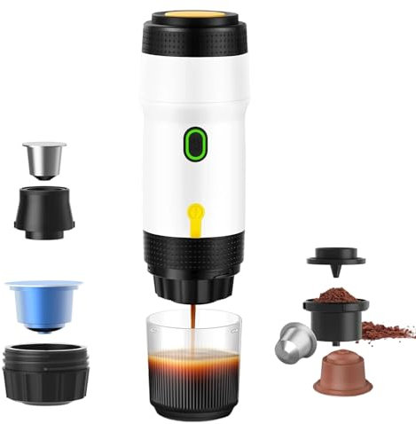 3 In 1 Macchine per Caffè Espresso Portatili,Batteria 7500mAh Autoriscaldamento,Caffettiera Espresso Elettrica,compatibile con capsule NES e capsule DG e caffè macinato,per Campeggio/Viaggi/Ufficio