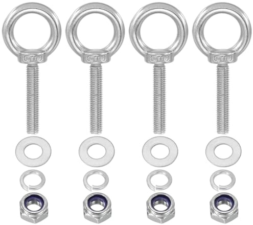 PATIKIL M10 x 50mm Augenschraube mit Mutter, 4er Pack 304 Edelstahl Hebeschulter Augenbolzen Lift Gewindeschrauben zum Aufhängen, Silber