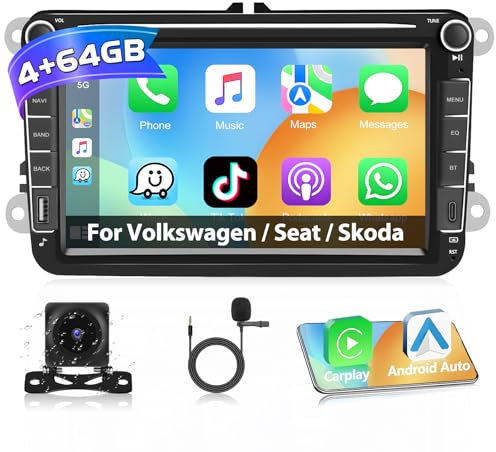 [4G+64G] Motorsi Autoradio für VW Golf 5 6 Polo Passat Seat, Android 15 Wireless Carplay Autoradio 2-DIN 8 Zoll HD Touchscreen Android Auto Radio mit Bluetooth 5.0 EQ GPS FM/RDS WiFi Dual-USB