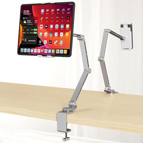 Yicorgard Tablet Stand Desk Mount for iPad,Portable Monitor Arm Holder,Desk Mount with 360°Rotate Base,Fits for 4-15.6 Phone,Kindle,Fire HD,Nintendo Switch,Silver