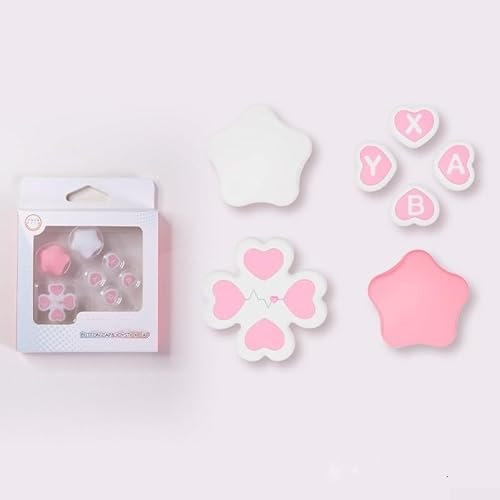 URPIZY Simpatico set di tasti in silicone per Nintendo Switch 2 – Presa migliorata, colori vivaci, bottoni ABXY personalizzabili (Star Pink White)