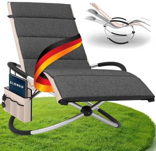 ELONEO Schaukelliege Outdoor mit Tasche und Auflage, Relaxliege bis 180 kg Belastbarkeit, Schaukelsessel Outdoor, Liegestuhl wetterfest, Sonnenliege für Garten und Balkon, Creme/anthrazit