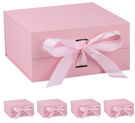 OEMVALATY Rosa Geschenkbox, 20,3 x 20,3 x 10,2 cm, magnetische Geschenkbox mit Deckel und Band für Geschenke, Hochzeit, Weihnachten, Halloween, Geburtstagsgeschenkverpackung