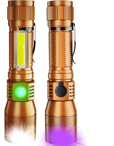Karrong LED UV Taschenlampe 395nm Magnet USB Aufladbar, COB Seitenlicht Rotlicht, Wasserdicht Ultraviolette Lampe Schwarzlicht für Outdoor Camping Wandern Notfall Haustiere Urin Detektor,Braun 2 Stück