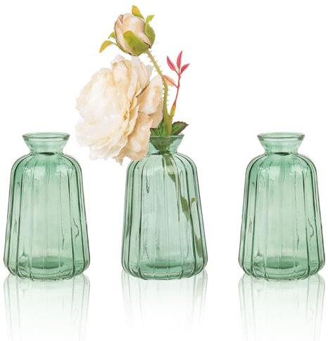 Set of 3 Small Glass Vase for Flowers Light Green Glass Bud Vases for Table Home Decor