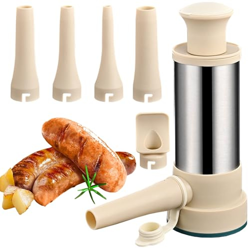 MZSX Wurstfüllmaschine, mit 4 optionalen Fülldüsen und 1 Trichter für Fleischbällchen, abnehmbare Wurstfüllmaschine, Wurstfüllmaschine aus Edelstahl, für Familienfeiern