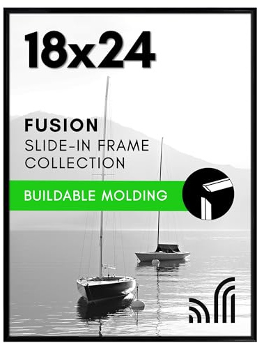 Americanflat 18x24 Poster Frame with Polished Front Cover - Slide-In Photo Frame with Buildable Molding - Fusion Collection - Picture Frames for Wall Display - Black