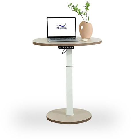 Bluenara – Höhenverstellbarer Schreibtisch elektrisch mit Rollen, Rundform 80 cm Stehpult mit USB-C – Höhenverstellbarer Computertisch fürs Homeoffice, Dunkelbraun