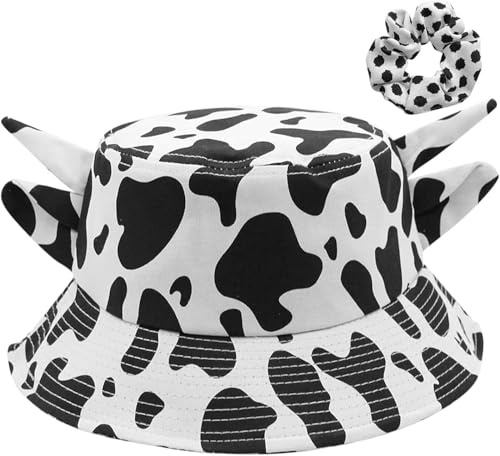 JELLYEA Damen Herren Bucket Hat Fischerhut aus Baumwolle mit Kuhdruck Ideal für Halloween Dekorationen, Strand, Sonne und Outdoor-Aktivitäten