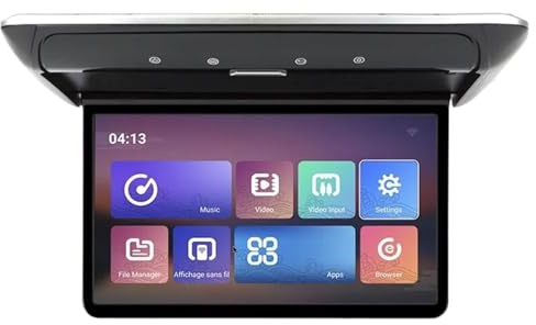 TIEOAXFT Écran de Voiture 19 Pouces, Lecteur vidéo multimédia, 4+64 Go, 1080p, Montage au Plafond, for SUV, Camping-Car(4-64 IPS Touch Black)