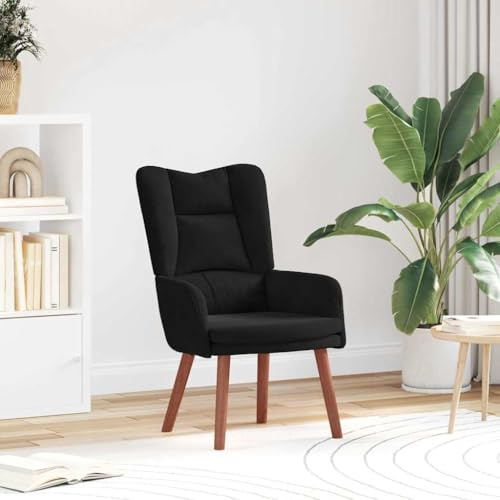 KTHLBRH Relax-Stuhl, schwarz, ergonomischer Stuhl aus Samt, mit Stahlgestell und Holzbeinen, 63 x 67 x 94 cm, Samt