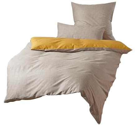 Traumschlaf Mako Satin Wendebettwäsche Texture aus Reiner Baumwolle - seidig Glatte Ganzjahresbettwäsche - Kissenbezug einzeln 40x80 cm, senf