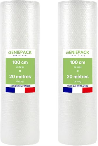 2 X ROULEAU PAPIER BULLE/FILM À BULLES Professionnel 100 cm x 20 m – Fabriqué en FRANCE – 60 Microns – Bulles 10mm – Protection Emballage Colis Déménagement – Antichoc Haute Qualité