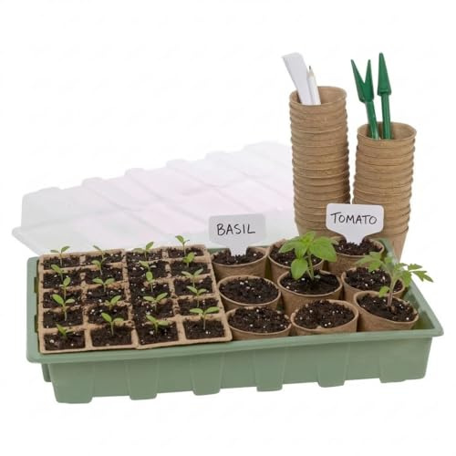 URBNLIVING 67PCS Seed Starter Kit Tray With Lid Biodegradable Pots And Lightweight Design