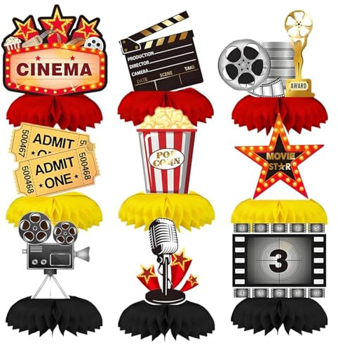 Goiern 9 Stück Filmnacht Party Honigwaben Mittelstücke Dekoration 3D Filmthema Geburtstag Tischaufsatz