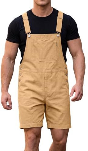 KBOPLEMQ Salopette da uomo, regolabili, elastiche, corte intere, cargo, pantaloni da lavoro, estivi, da giardino, per il tempo libero, con diverse tasche, O kaki, M