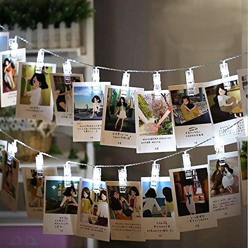 Clips Photo Guirlande Lumineuse LED,KINGCOO Batteries Alimenté 20 LED Pince Guirlande Lumineuse Affichage de Photos pour Accrocher des Photos Intérieur ou extérieur Fête Décoration De Noël (Blanc)