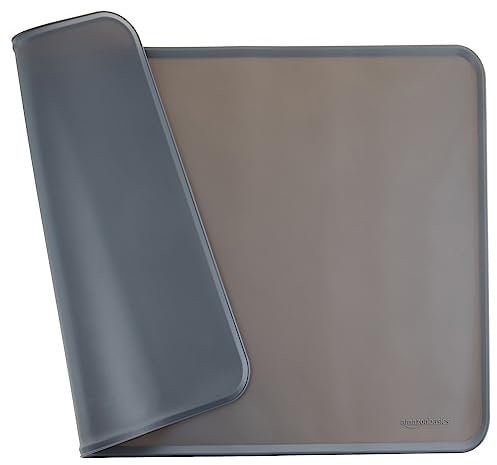 Amazon Basics Unterlage für Futter und Wassernapf von Haustieren, wasserdicht, rutschfest, 61 x 41 cm, Grau, Einfarbig