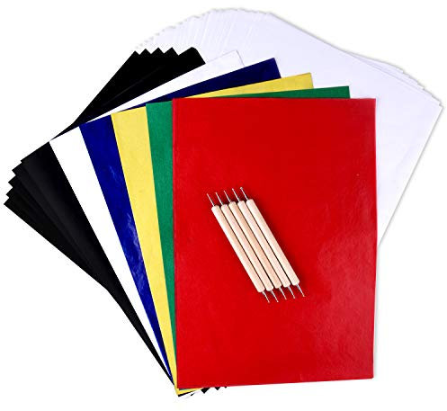 TUPARKA 125 Blatt farbiges Kohlepapier und Transparentpapier mit 5 PCS-geprägten Stift-Werkzeugen, Kohle-Transferpapier für Holzzeichnungen