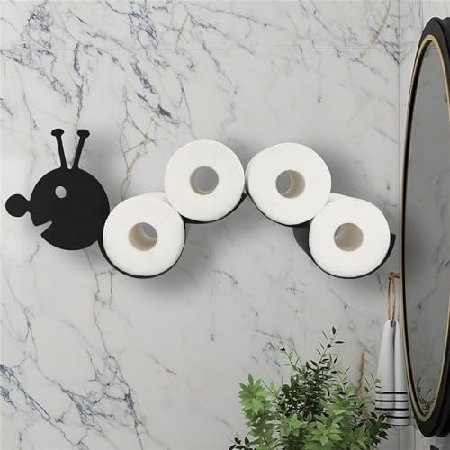 Garden Mile Black Metal Caterpillar Wall Mounted Free Standing Animal Toilet Roll Paper Holder Bathroom Loo Roll Storage Hold up 4 Rolls Tissue Roll Accessory Roll Holder Novelty Bathroom Storage