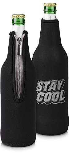 kwmobile Set of 2 Neoprene Bottle Coolers Sleeves for 330-500ml Bottle - Keep Beer, Soda, Soft Drinks Cool - Stay Cool White/Black