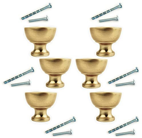 French Furniture Fittings Athena 32mm Matt Brushed Brass Kitchen Cabinet Knobs – Set of 6 Round Cupboard & Drawer Door Knobs with Screws, Stylish Durable Handles, Easy to Fit, UK Brand