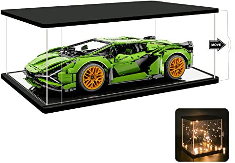 Nonemey Acryl Vitrine Schaukasten mit Licht Transparent Display Case Box für Modellautos Car Figuren Collectibles Schwarz Vitrine 60*30*20