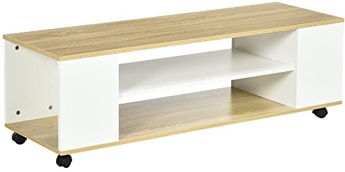 HOMCOM Mueble de TV con Ruedas Mesa para TV Flotante con 2 Estantes de Almacenamiento para Televisores de hasta 55 Pulgadas para Dormitorio 120x40x38,5 cm Blanco